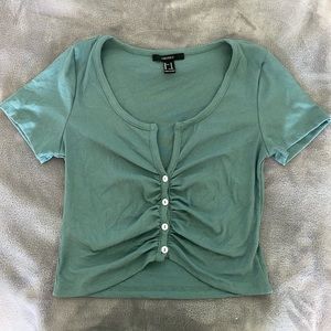 Forever 21 Green Button Down Crop Top - Size S